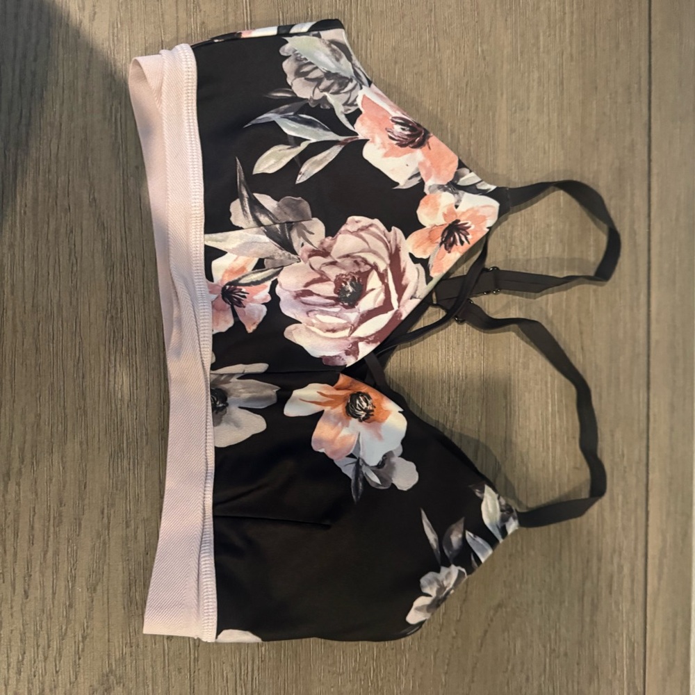 Zella Black and Pink Floral Sports Bra